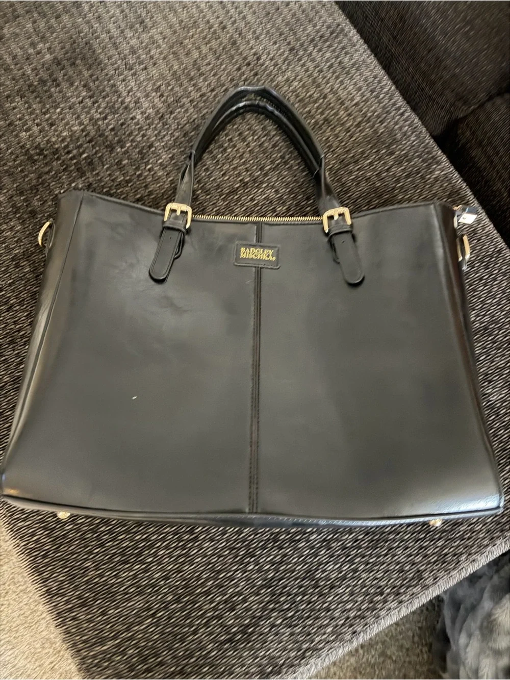 Badgley Mischka Black Leather Structured Tote with Front Pocket